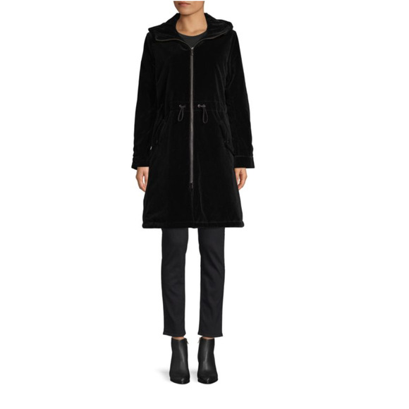 NWT JANE POST BLACK VELVET HOODED RAIN PARKA COAT $650 SIZE MEDIUM - Picture 10 of 14